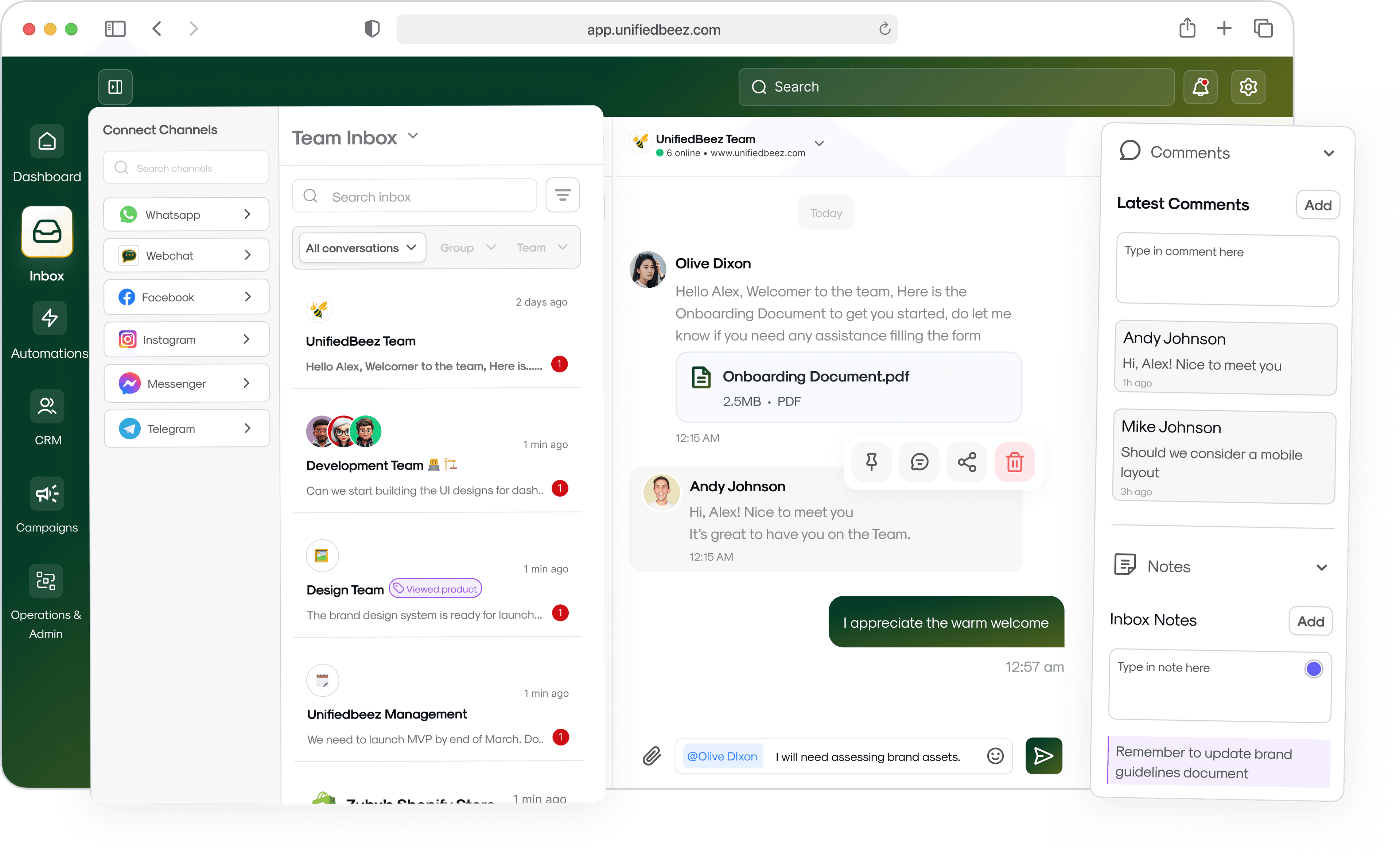 UnifiedBeez AI-powered customer conversation dashboard preview